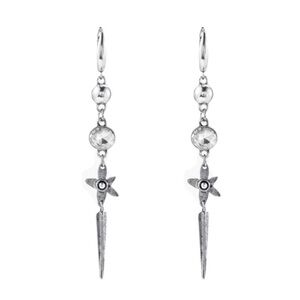 NWT CIDER Silver Star Punk Crystal Dangle Drop Hoop Earrings $68 MSRP